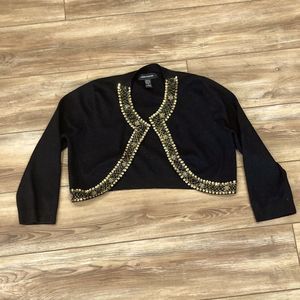 Cable & Gauge Women’s Black and Gold Beaded Cropped Cardigan Size M